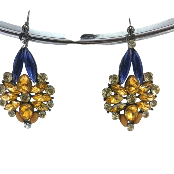 Hollywood Regency Yellow Simulated Diamonds Pierced Earrings Chandelier Dangle - Picture 1 of 11